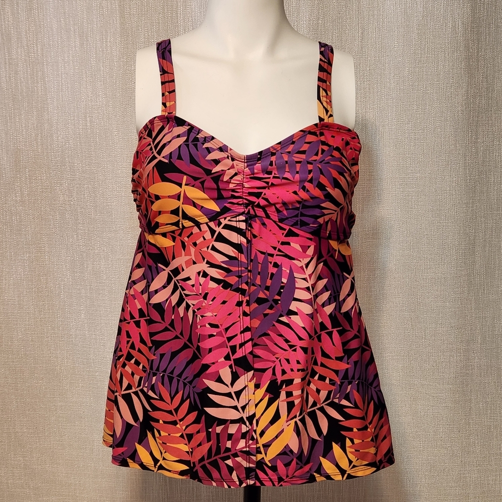 Tropical Escape Pink Jungle Print Tankini Top Size 14
